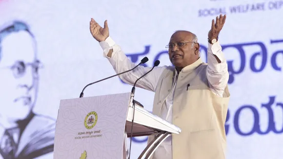 Congress President Mallikarjun Kharge speaking at the valedictory of the 'Constitution and National Unity Convention -2024' in Bengaluru