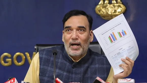 Delhi Environment Minister Gopal Rai addresses a press conference, in New Delhi