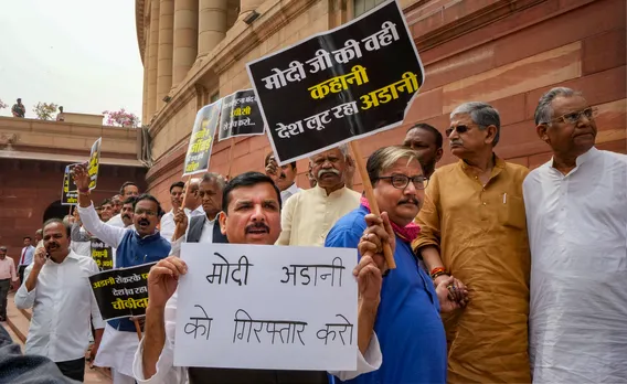 Opposition MP protest at Parliament Adani