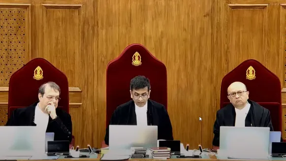 A bench comprising Chief Justice of India (CJI) D.Y. Chandrachud, Justice J.B. Pardiwala and Justice Manoj Misra during hearing on a suo moto case related to the alleged sexual assault and murder of a postgraduate trainee doctor in Kolkata, Tuesday, Aug. 20, 2024.