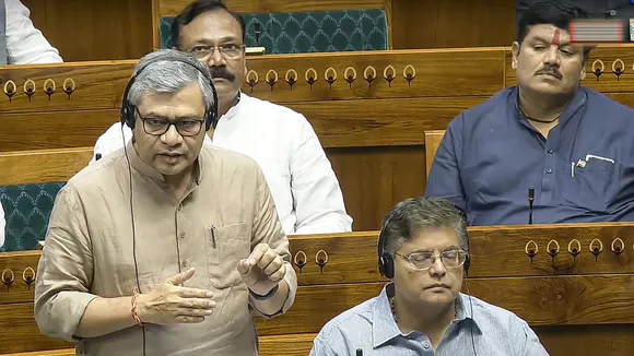 Union Minister Ashwini Vaishnaw speaks in the Lok Sabha during Monsoon session of Parliament, in New Delhi, Friday, Aug. 9, 2024.