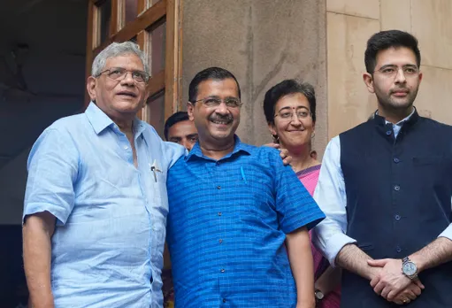 Delhi Chief Minister and AAP Convener Arvind Kejriwal meets CPI (M) General Secretary Sitaram Yechury at the CPI (M) office, in New Delhi