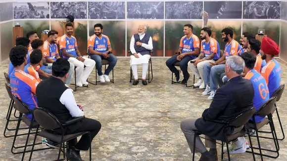 Prime Minister Narendra Modi during an interaction with the 2024 T20 World Cup-winning Indian team, in New Delhi.