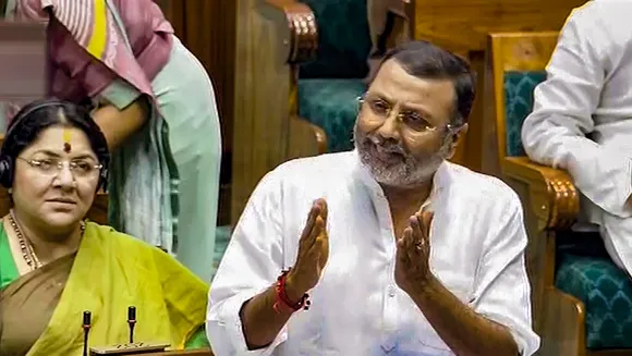 BJP MP Nishikant Dubey speaks in the Lok Sabha during the special session of the Parliament, in New Delhi