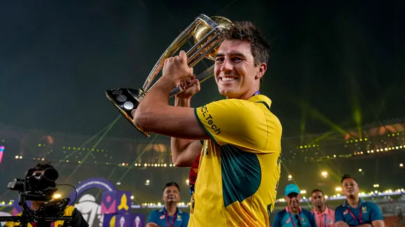 Pat Cummins with World Cup trophy