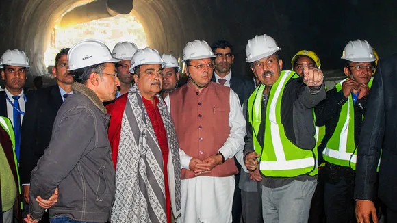Union Minister for Road Transport and Highways Nitin Gadkari and Uttarakhand Chief Minister Chief Minister Pushkar Singh Dhami review the rescue operation