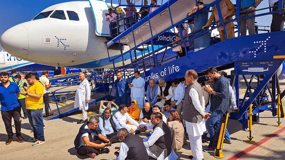 Pawan Khera along with other Congress leaders registers protest near Indigo flight after being deboarded