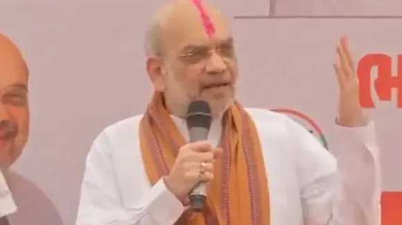 Union Home Minister Amit Shah at the gathering in the BJP's Gandhinagar Lok Sabha office