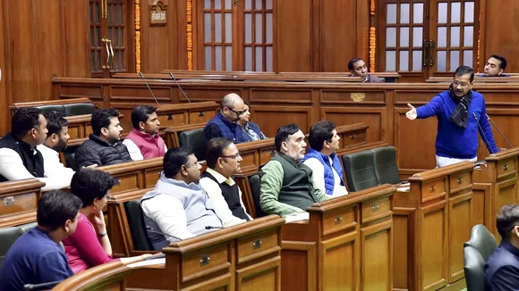 Arvind Kejriwal addresses during his confidence motion in the Delhi Assembly, in New Delhi, Saturday, Feb. 17, 2024.