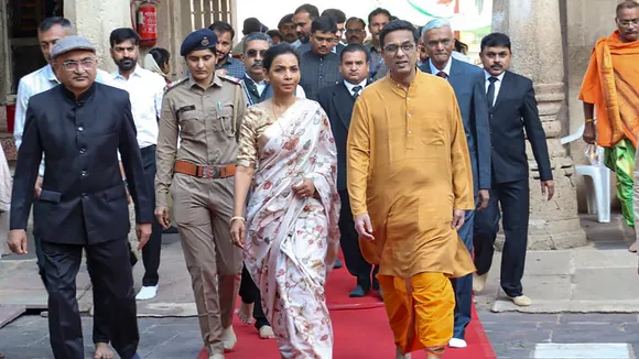Chief Justice of India Justice DY Chandrachud with family visits Dwarkadhish temple, in Devbhoomi Dwarka district, Saturday, Jan. 6, 2024.
