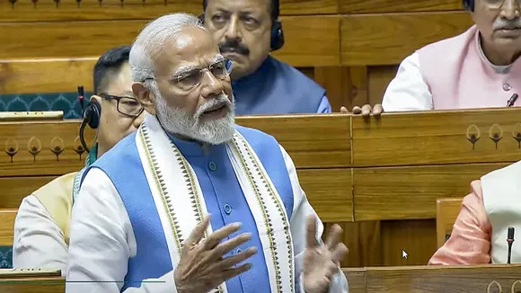 Prime Minister Narendra Modi replies to the Motion of Thanks on the President's Address in the Lok Sabha during the ongoing Parliament session, in New Delhi, Tuesday, July 2, 2024.