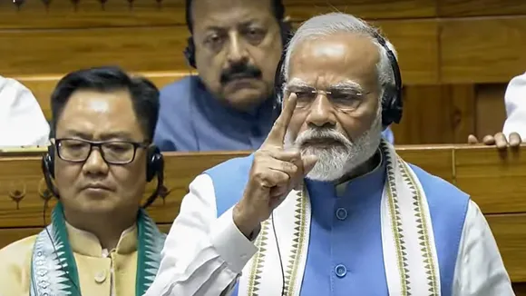 Prime Minister Narendra Modi replies to the Motion of Thanks on the President's Address in the Lok Sabha during the ongoing Parliament session, in New Delhi, Tuesday, July 2, 2024.