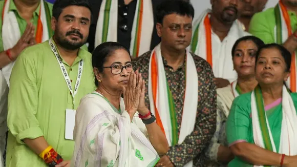 TMC supremo and West Bengal Chief Minister Mamata Banerjee addresses a gathering during TMC Chhatra Parishad (Students' wing) foundation day celebrations, in Kolkata, Wednesday, Aug 28, 2024.