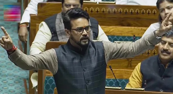 Union Minister Anurag Thakur speaks in the Lok Sabha during the Winter session of Parliament