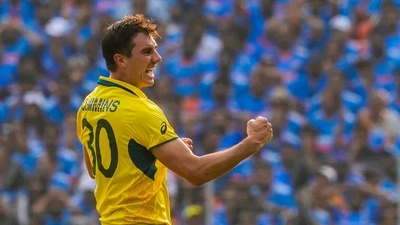 Australia's Pat Cummins during the ICC Men's Cricket World Cup 2023 final match between India and Australia, in Ahmedabad