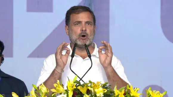 Rahul Gandhi addresses INDIA bloc's rally at Ramlila Ground in New Delhi on Sunday, March 31, 2024