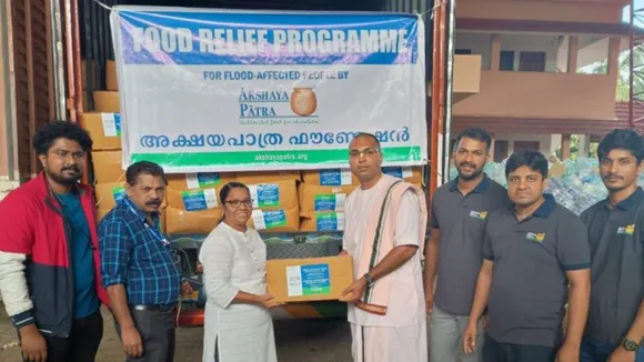 Akshaya Patra Foundation joined hands with the Kerala government offering grocery kits to people hit by the recent landslides in Wayanad on Tuesday