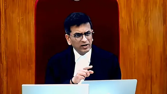 Chief Justice of India (CJI) Justice D.Y. Chandrachud speaks during a hearing on the electoral bonds case, in New Delhi