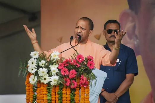 Uttar Pradesh Chief Minister and senior BJP leader Yogi Aditynath addresses during a public meeting ahead of the Uttar Pradesh Municipal elections, in Moradabad
