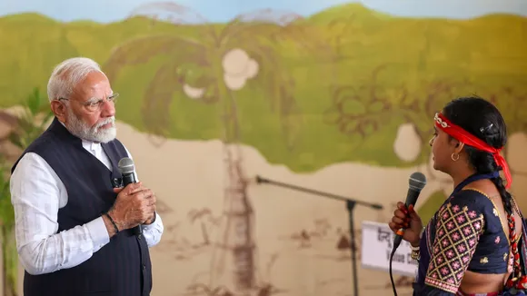 Prime Minister Narendra Modi during an interaction with Lakhpati Didis, in Jalgaon, Sunday, Aug. 25, 2024.