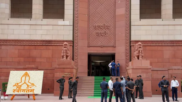 Security personnel at Parliament House complex on the first day of the first session of the 18th Lok Sabha, in New Delhi, Monday, June 24, 2024.