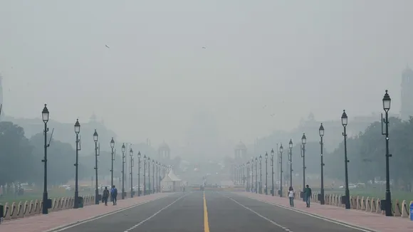 A thick blanket of smog covers the Rashtrapati Bhavan, in New Delhi