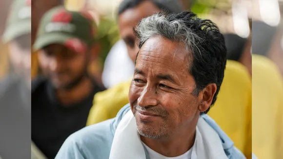 Climate activist Sonam Wangchuk during a protest demanding the inclusion of Ladakh in the Sixth Schedule of the Indian constitution, at the Ladakh Bhawan, in New Delhi, Sunday, Oct. 13, 2024