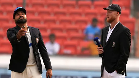 India's captain Rohit Sharma and England's captain Ben Stokes at the toss, at Rajiv Gandhi International Stadium in Hyderabad