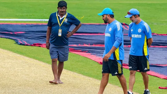 Indian captain Rohit Sharma, head coach Gautam Gambhir, at the Green Park Stadium, in Kanpur