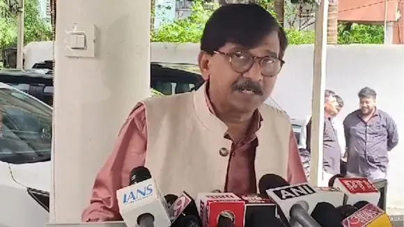 Shiv Sena (UBT) leader Sanjay Raut talking to reporters