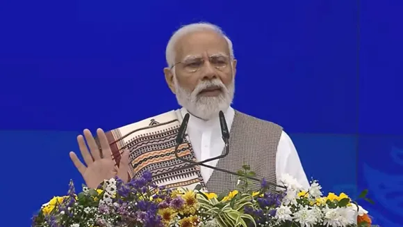 Prime Minister Narendra Modi addresses during the inauguration, dedication and foundation stone laying of various projects, in Ahmedabad