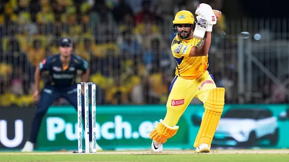Chennai Super Kings' batter Ruturaj Gaikwad plays a shot during the Indian Premier League (IPL) 2024 T20 cricket match