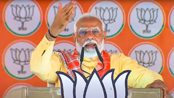Prime Minister Narendra Modi addresses a public meeting for the Lok Sabha elections, in Basti, Wednesday, May 22, 2024