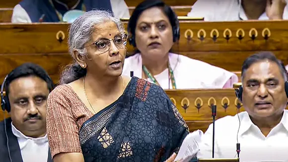 Union Finance Minister Nirmala Sitharaman speaks in the Lok Sabha during the first day of the Parliament session, in New Delhi, Monday, July 22, 2024.