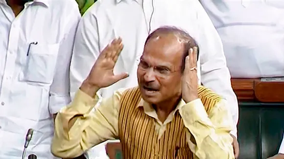 Congress member Adhir Ranjan Chowdhury speaks in the Lok Sabha during the Monsoon session of Parliament, in New Delhi