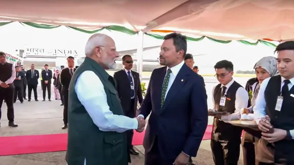 Prime Minister Narendra Modi being received by Brunei Crown Prince Haji Al-Muhtadee Billah upon his arrival, in Brunei Darussalam, Tuesday, Sept. 3, 2024.