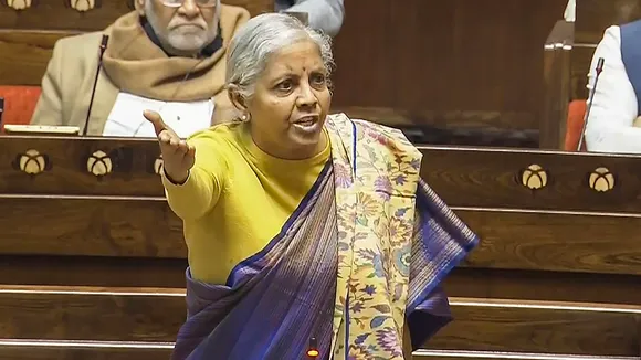 Union Finance Minister Nirmala Sitharaman speaks in the Rajya Sabha during the Winter session of Parliament
