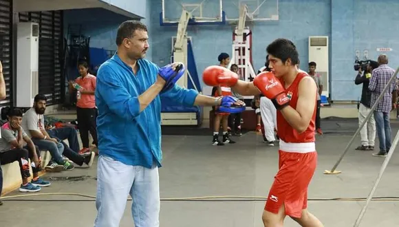 Nupur Sheoran training with her father-cum-coach Sanjay Singh 