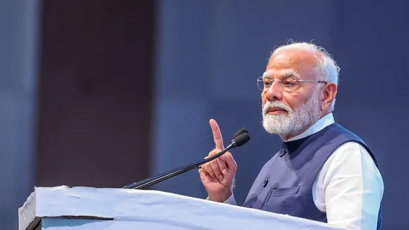 Prime Minister Narendra Modi speaks during the 4th Global Renewable Energy Investors Meet and Expo (RE-INVEST 2024), in Gandhinagar, Monday, Sept. 16, 2024.