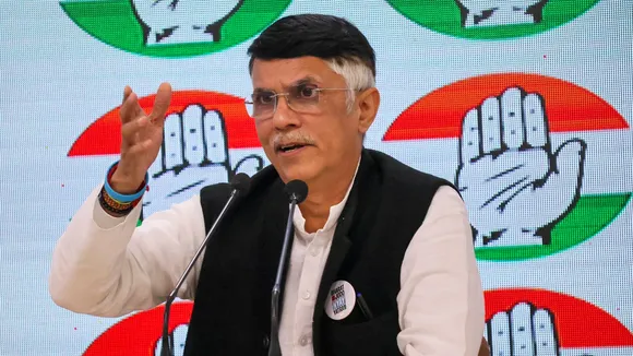 Congress leader Pawan Khera addresses a press conference, in New Delhi