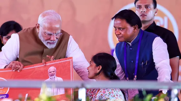 Odisha CM Mohan Charan Majhi with Prime Minister Narendra Modi at a function in Bhubaneswar