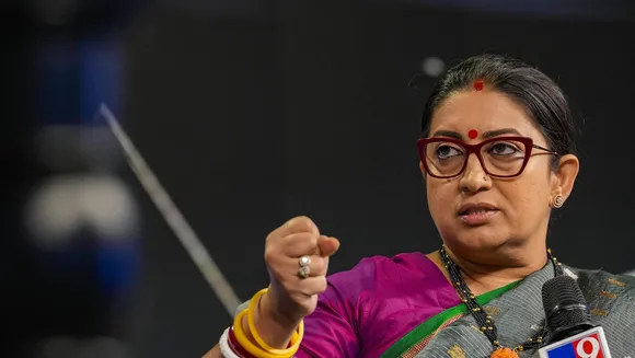 Union Minister Smriti Irani speaks at a session during the News9 Global Summit, in New Delhi
