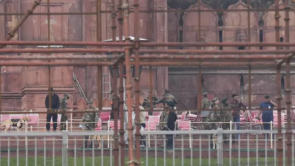 Preparations underway at Red Fort for Independence Day celebrations, in New Delhi