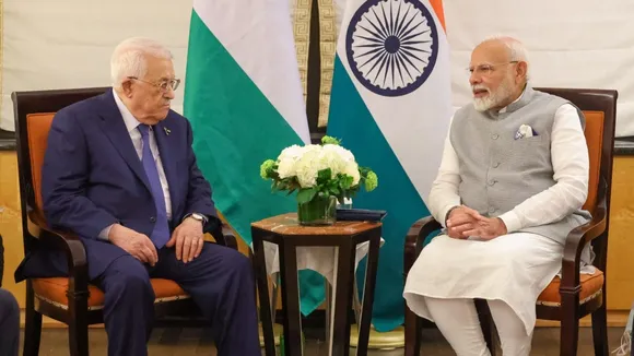 Palestinian President Mahmoud Abbas with Prime Minister Narendra Modi in New York on Sunday, September 22, 2024