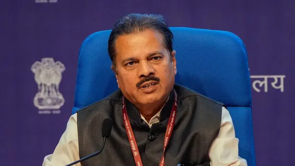 India Meteorological Department (IMD) director general Mrutyunjay Mohapatra addresses a press conference, in New Delhi, Monday, April 15, 2024