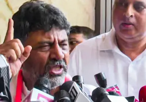 Karnataka Congress President DK Shivakumar talks to the media on Karnataka Assembly polls results, in Bengaluru