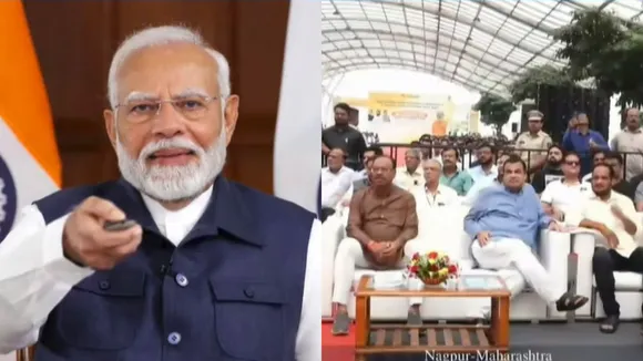 Prime Minister Narendra Modi virtually attends the foundation stone laying ceremony of multiple developmental projects in Maharashtra, on Wednesday, Oct. 9, 2024.