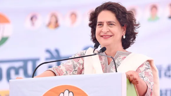 Congress Leaders Priyanka Gandhi Vadra at an election campaign rally, ahead of Lok Sabha elections, in Alwar, Rajasthan, Monday, April 15, 2024