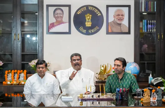 BJP MP Dharmendra Pradhan assumes charge as Minister of Education, in New Delhi, Thursday, June 13, 2024.