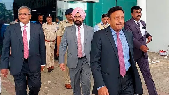 Chief Election Commissioner Rajiv Kumar with Election Commissioners Gyanesh Kumar and SS Sandhu arrives to review poll preparedness for upcoming Jharkhand Assembly elections, in Ranchi, Monday, Sept. 23, 2024.